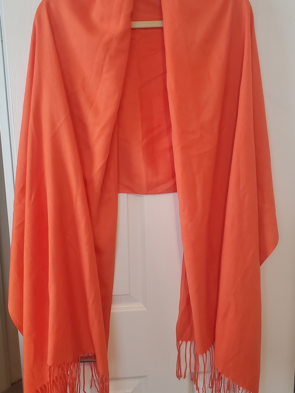 Bright Orange Shawl Wrap with Fringe